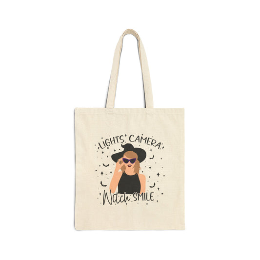 Lights, Camera, Witch, Smile Cotton Canvas Tote Bag