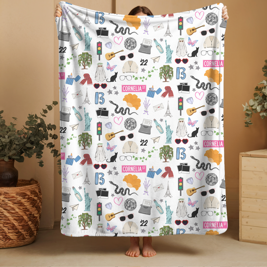 Iconic Eras Velveteen Plush Blanket- Dazzling White