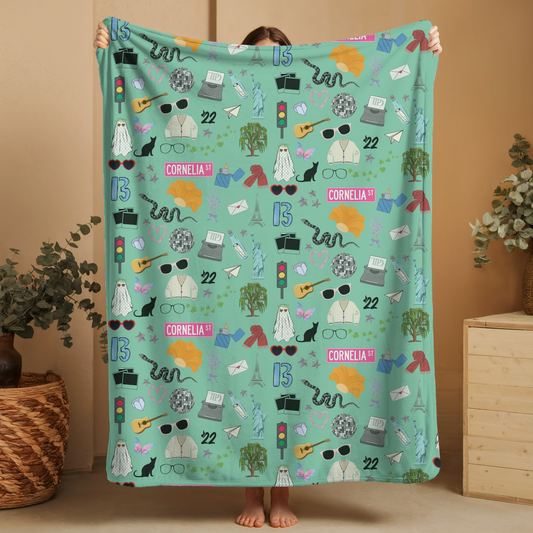 Iconic Eras (TS 12) Velveteen Plush Blanket- Showgirl Green