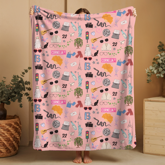Iconic Eras Velveteen Plush Blanket- Showgirl Rouge