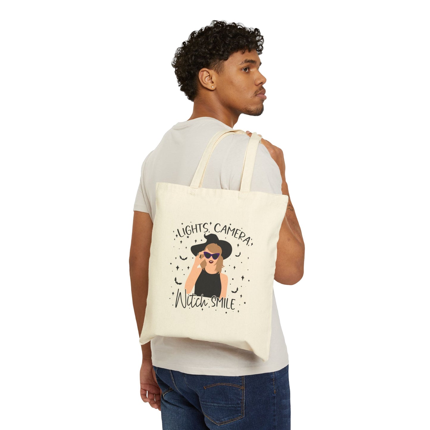 Lights, Camera, Witch, Smile Cotton Canvas Tote Bag